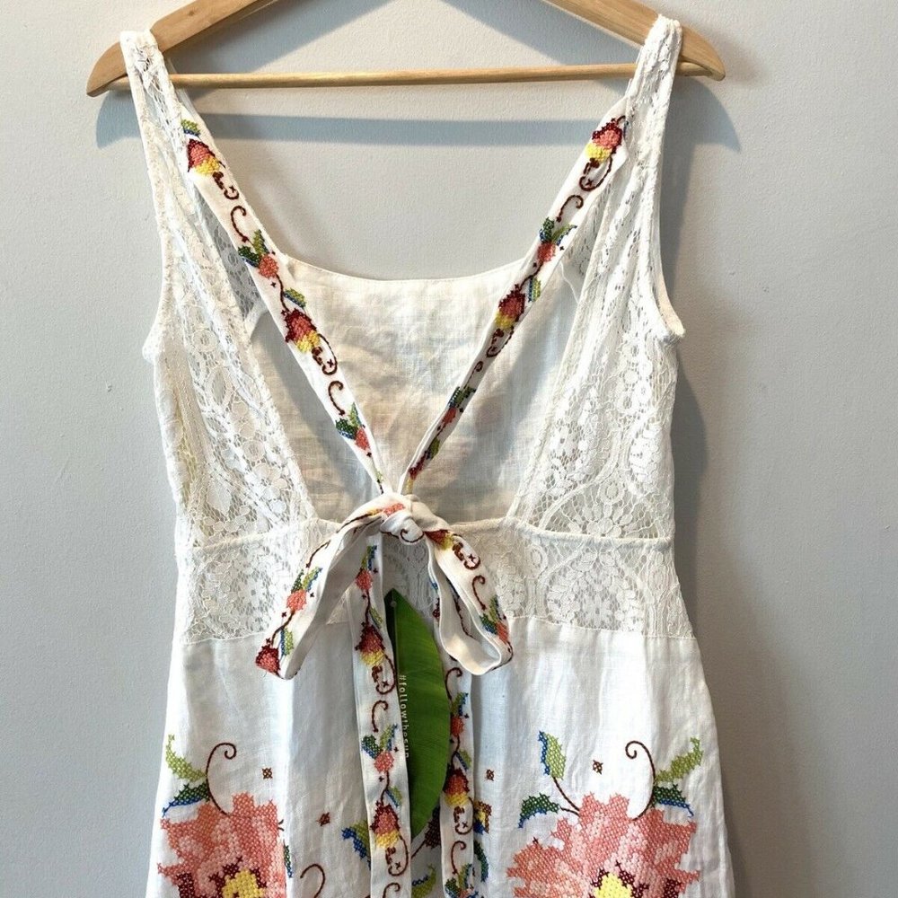 Anthropologie Farm Rio White Linen Floral Maxi NWT - Picture 8 of 10